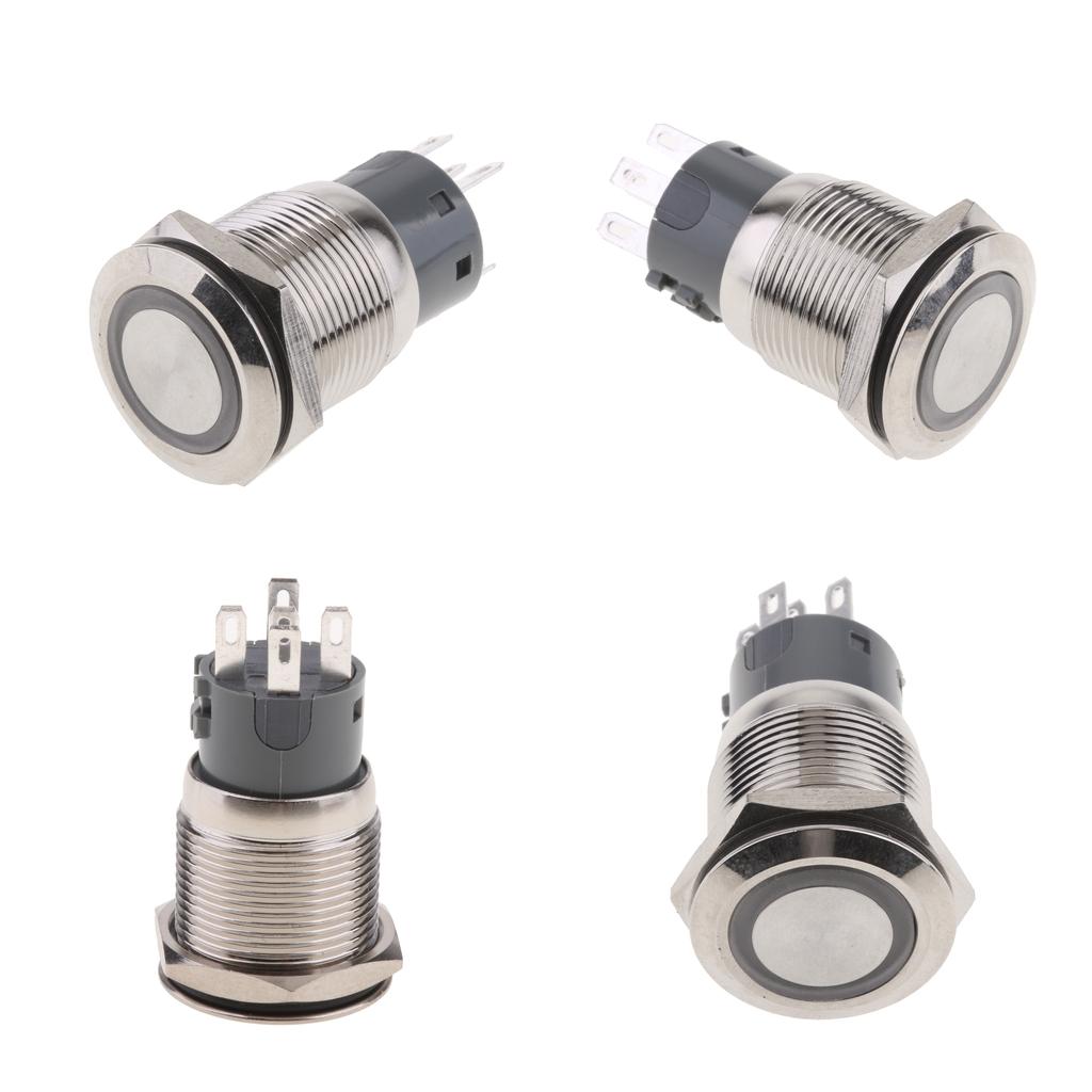 10pcs 19mm 12V Flat Head Reset LED Ring Blue Light Metal Waterproof Switch