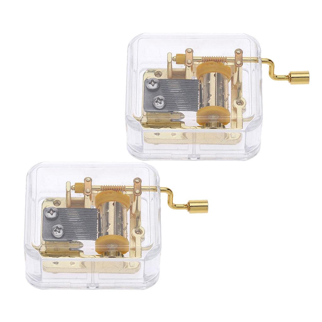 2pcs Hand Crank Music Box Movement Play For Elise & Edelweiss- Gold