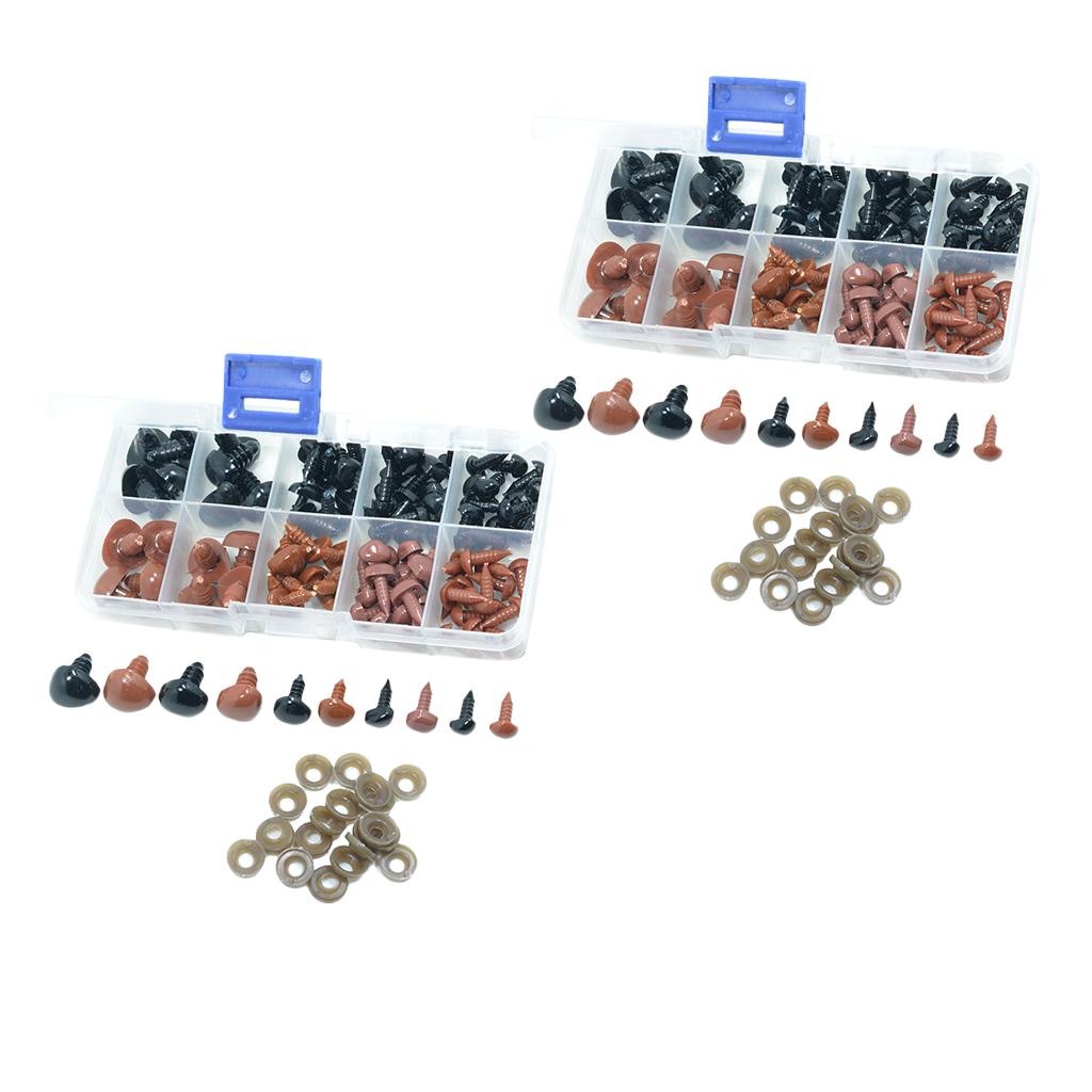 200 Pcs Plastic Safety Noses Eyes for Bear Doll Toys DIY Craft Brown & Black