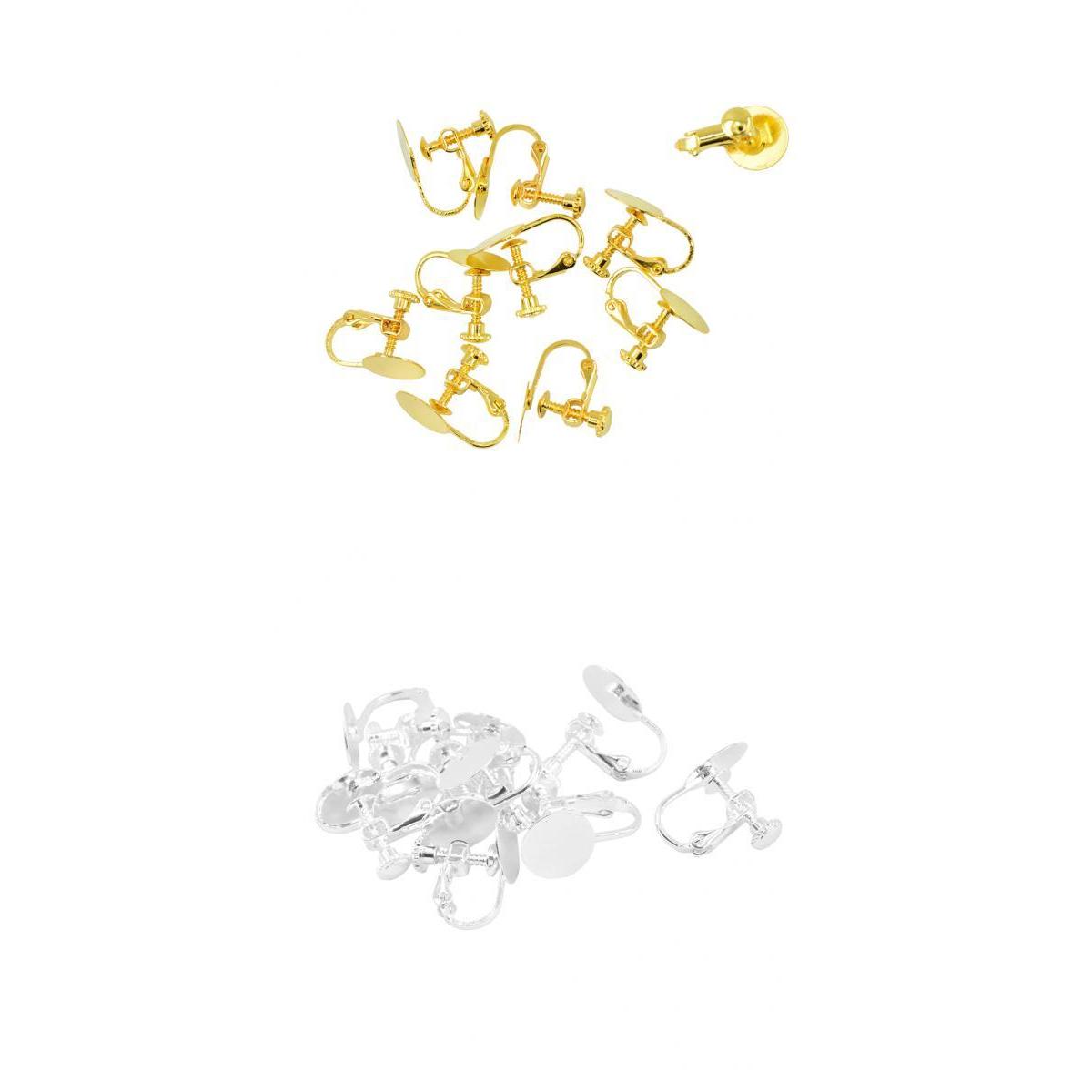 20 Pieces Gold & Silver White Clip-on Earring for Non-pierced Ears Screw Pad