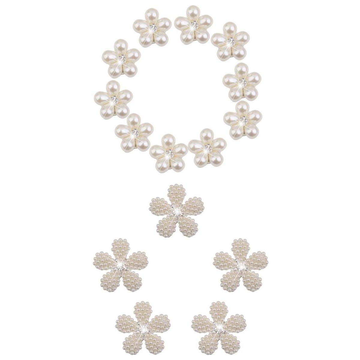 15 Pieces Crystal Faux Rhinestone Pearl Flower Buttons DIY Wedding Bouquet