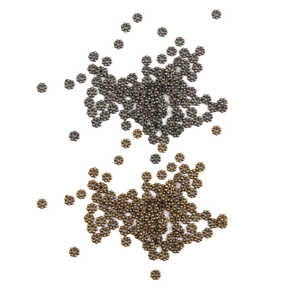 200 Pieces Mixed Snowflake Flower Alloy Spacer Beads Jewelry Findings 4mm
