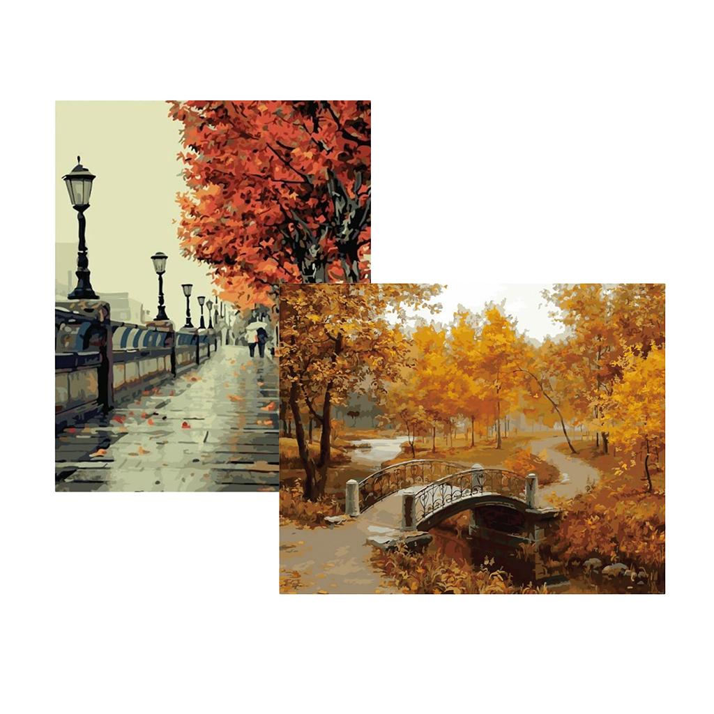 2 Sets Frameless DIY Painting By Numbers Kits Canvas Painting Art Pictures
