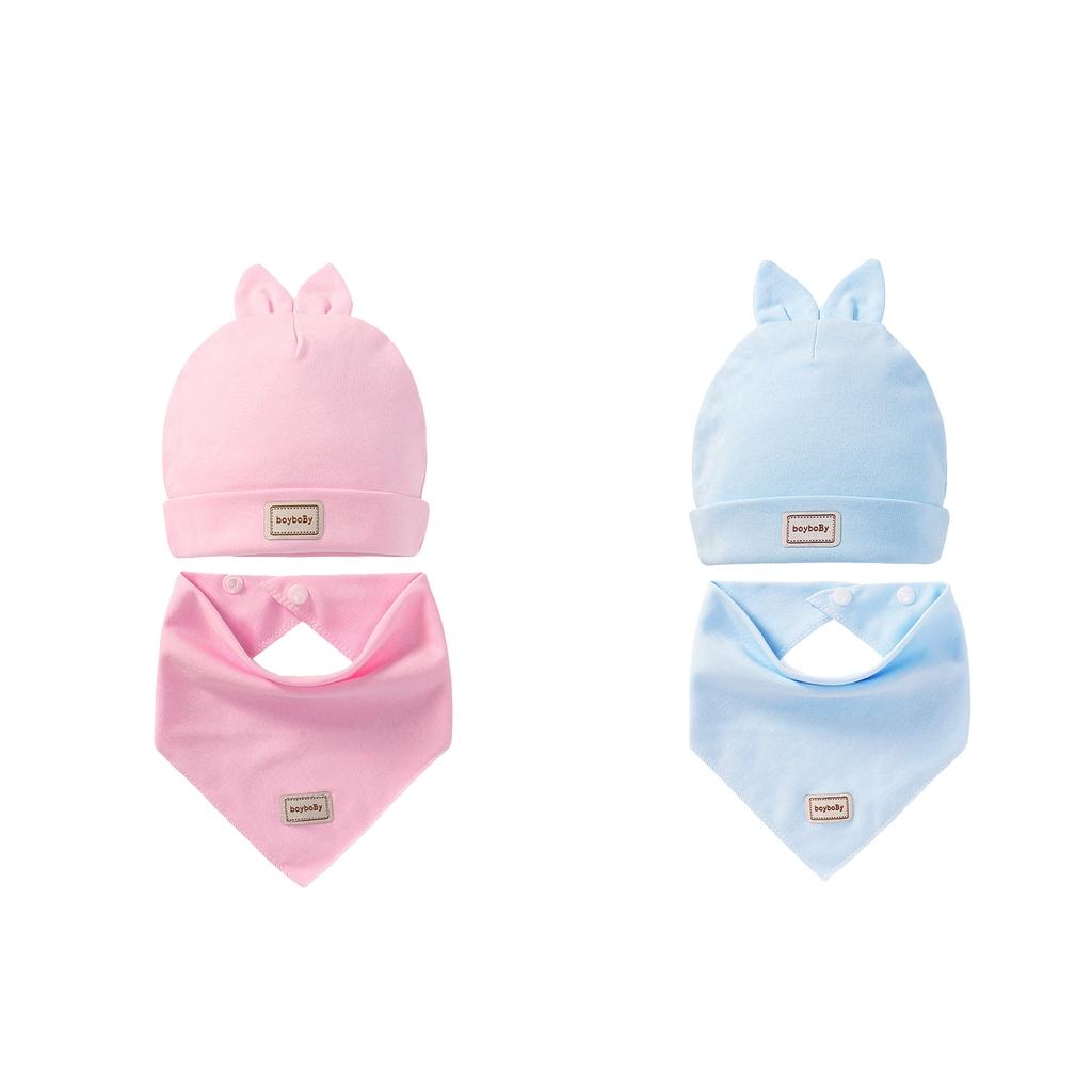 2 Pieces Cotton Beanie Hat Triangle Drool Bib Set for Baby Boy Girls