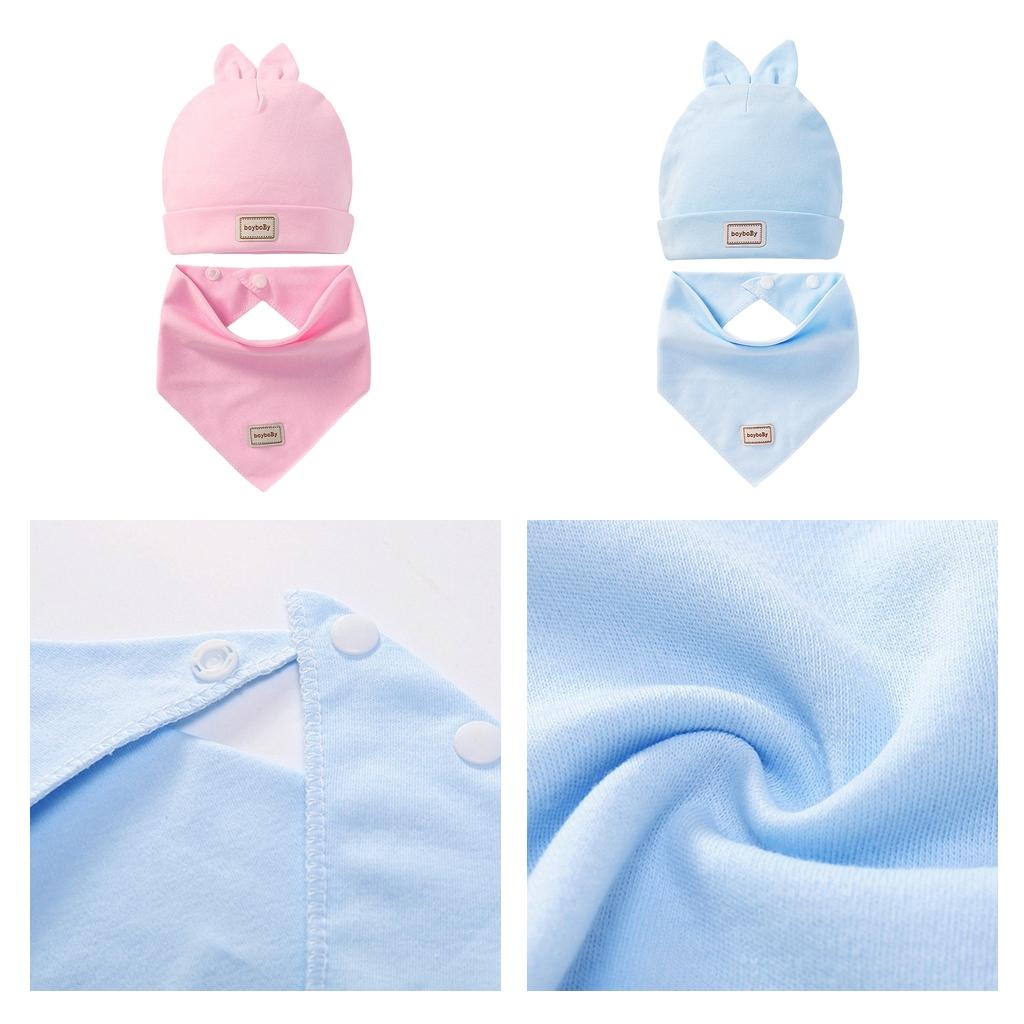 2 Pieces Cotton Beanie Hat Triangle Drool Bib Set for Baby Boy Girls