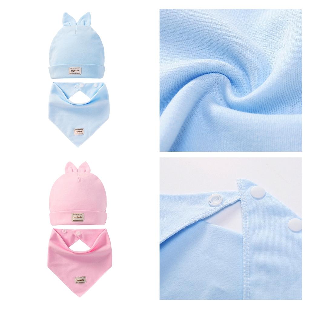 2 Pieces Cotton Beanie Hat Triangle Drool Bib Set for Baby Boy Girls