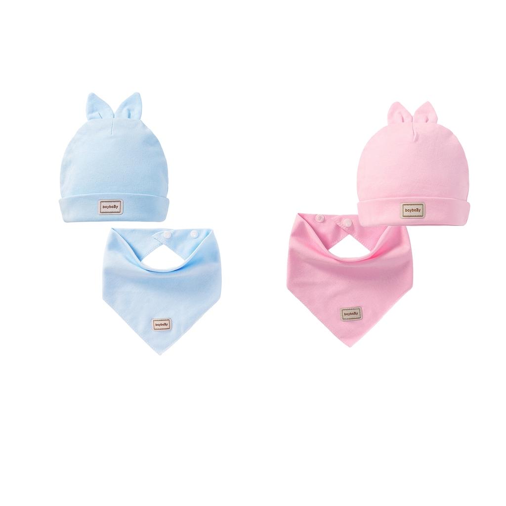 2 Pieces Cotton Beanie Hat Triangle Drool Bib Set for Baby Boy Girls