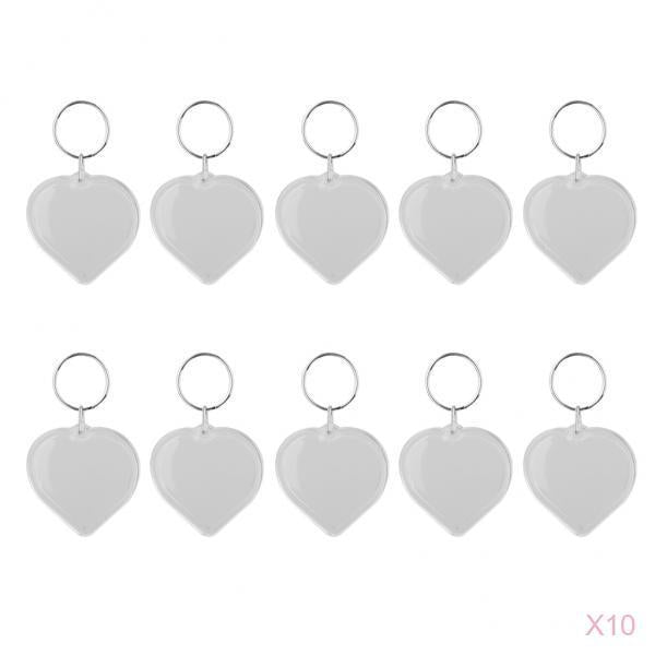 10Pcs Heart Blank Insert Photo Picture Frame Split Ring Clear Keychain 5x5cm