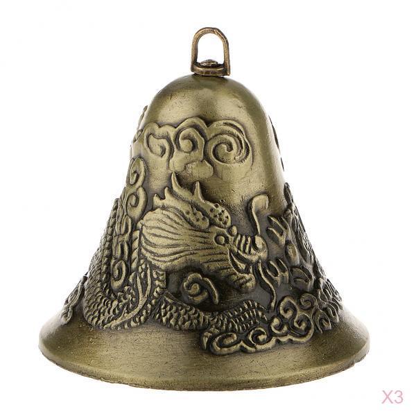 3pcs Feng Shui Chinese Metal Bell Charm Dragon and Phoenix Figure Decor