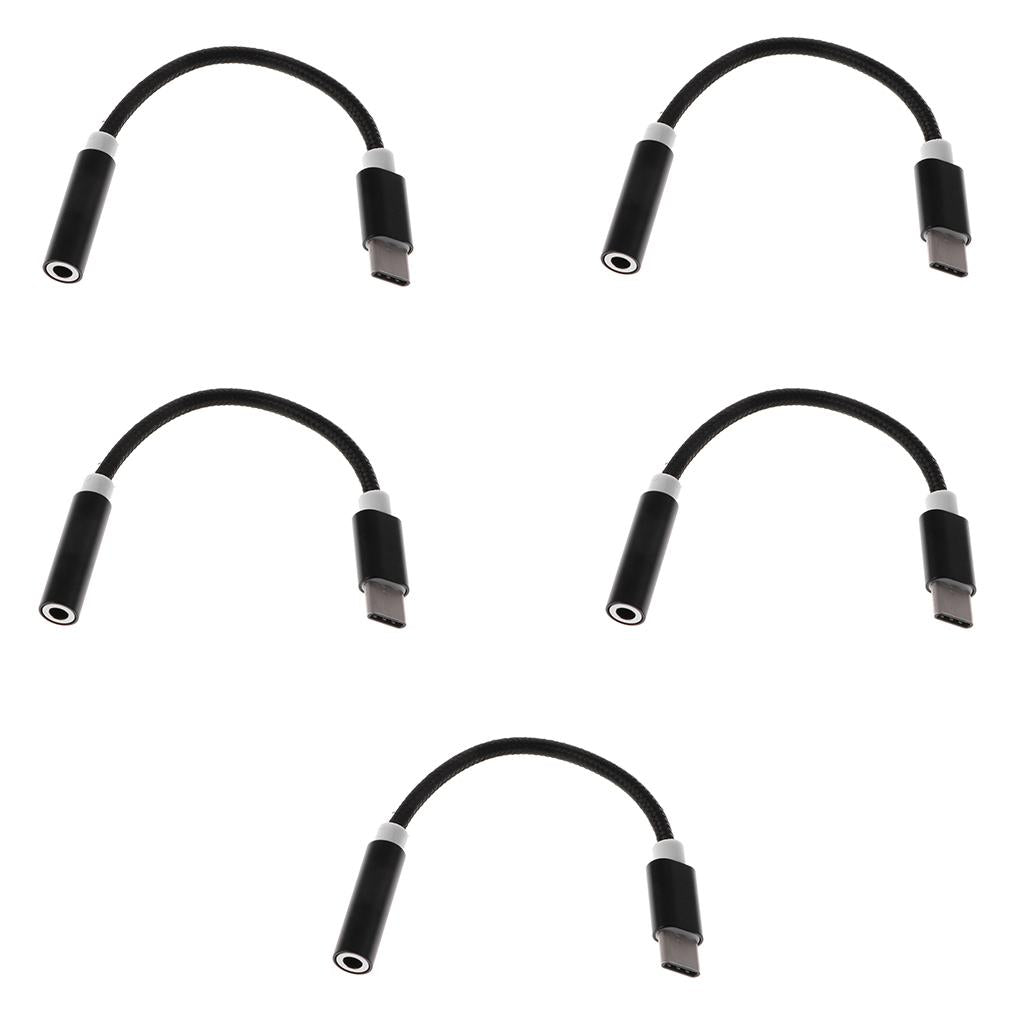 5 X USB-C Type C to 3.5 mm Headphone Jack Adapter Earphone Audio Cable Black
