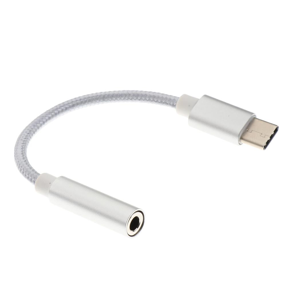 5 XUSB-C Type C to 3.5 mm Headphone Jack Adapter Earphone Audio Cable Silver