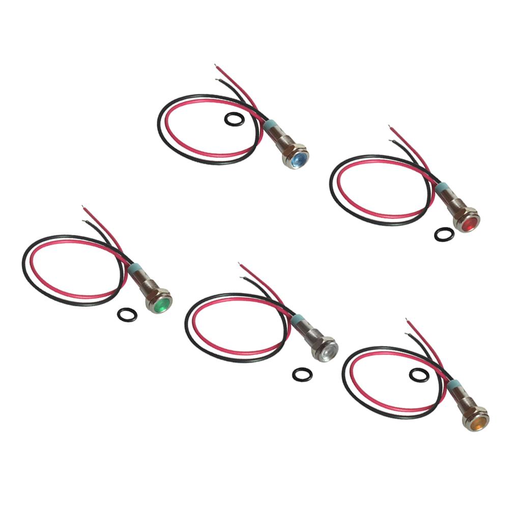 5pcs 6mm LED Metal Indicator Light Waterproof Signal Pilot Dash Lamp 6V