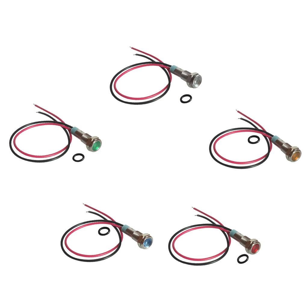 5pcs 6mm LED Metal Indicator Light Waterproof Signal Pilot Dash Lamp 6V