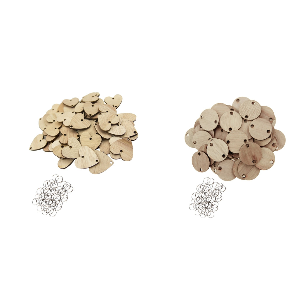 100 Pieces Solid Wooden Grain Chips Circles Discs Board Tags Craft