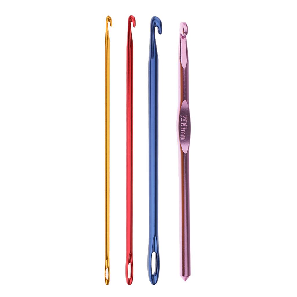 4Pcs Afghan Crochet Hook Knitting Needle Hand Knit Tool With Hole 4 Sizes