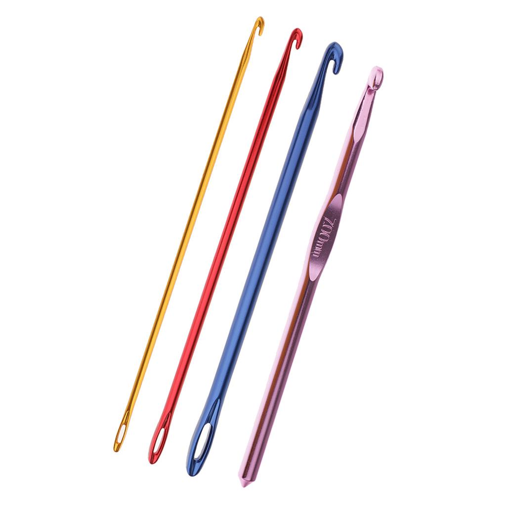 4Pcs Afghan Crochet Hook Knitting Needle Hand Knit Tool With Hole 4 Sizes