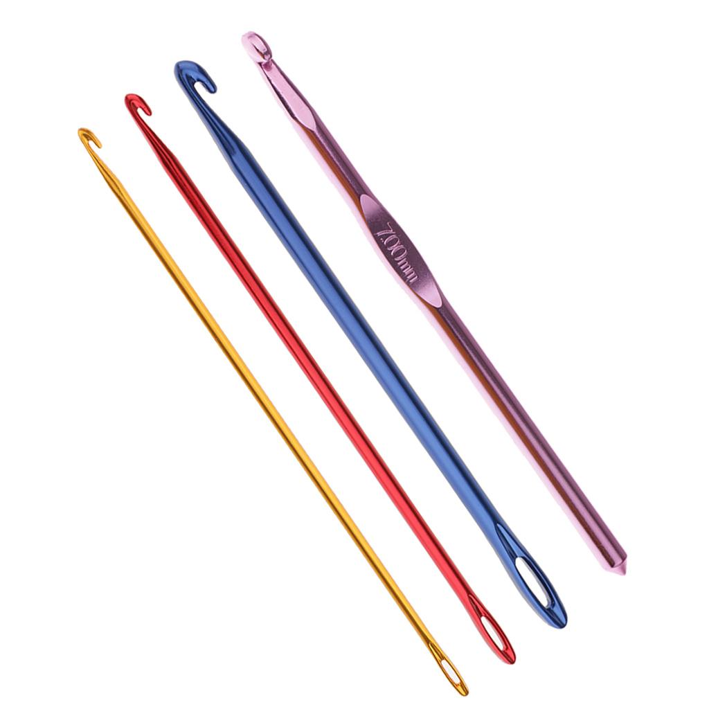4Pcs Afghan Crochet Hook Knitting Needle Hand Knit Tool With Hole 4 Sizes