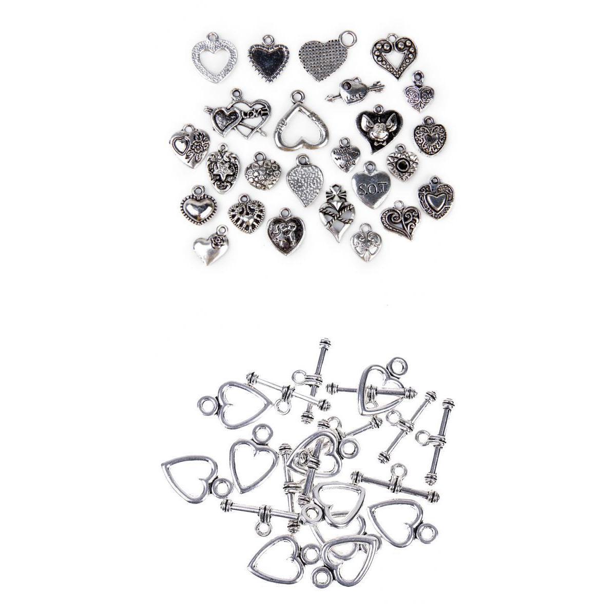 10 Sets Silver Toggle Clasps+25Pcs Alloy Silver Pendants Charms DIY Jewelry