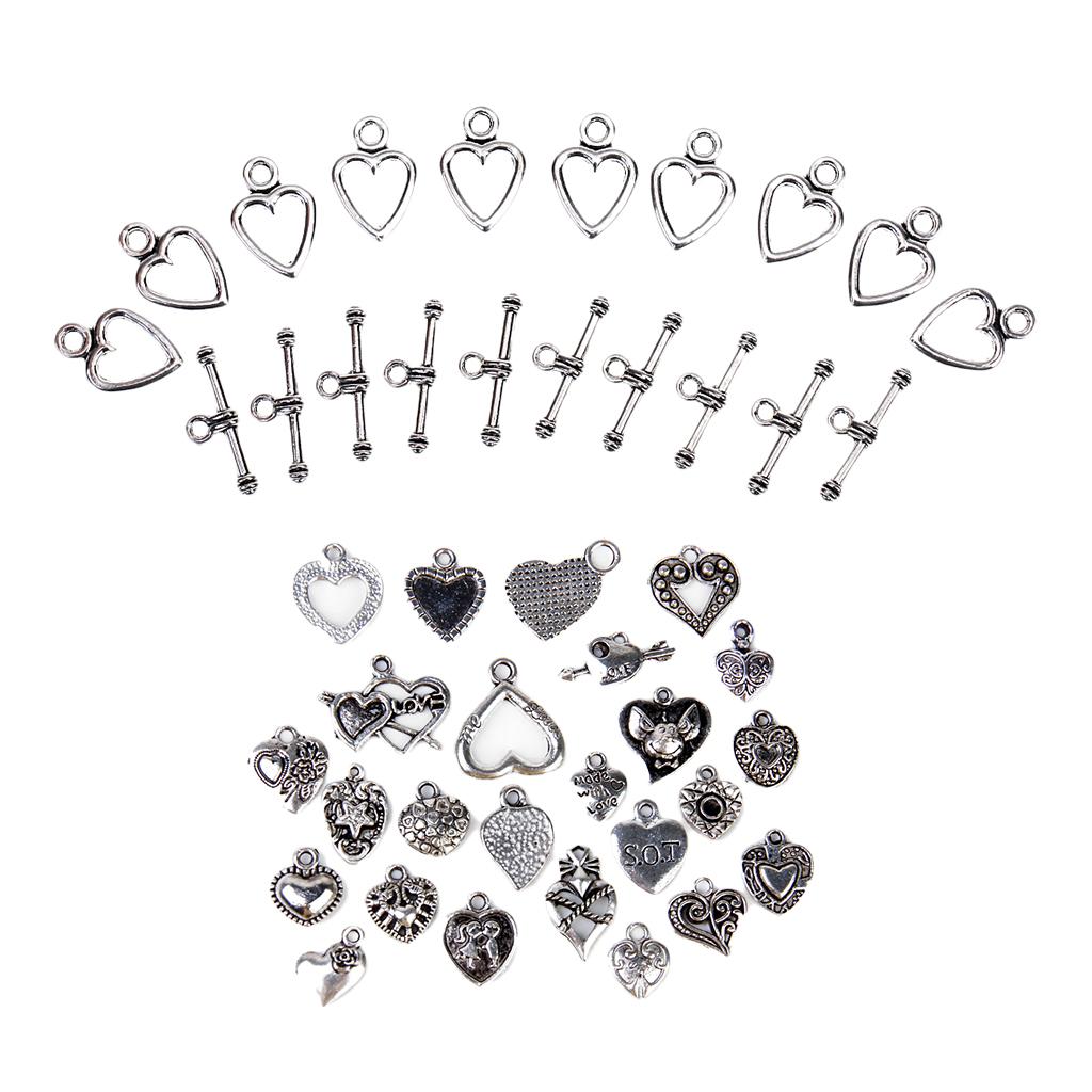 10 Sets Silver Toggle Clasps+25Pcs Alloy Silver Pendants Charms DIY Jewelry