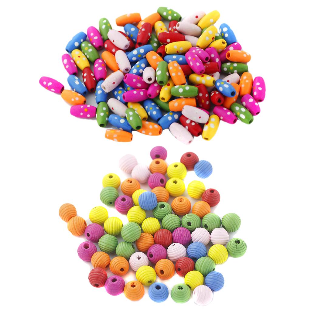 200 Pieces Wooden Barrel Round Bead With Hole for DIY Craft Jewelry Findings