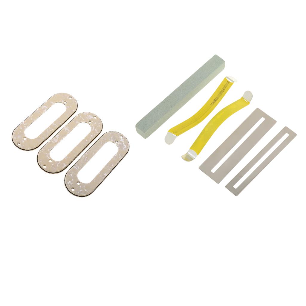 3pcs Guitar Pickup Frame+String Spreaders Fretboard Protector Grinding Stone