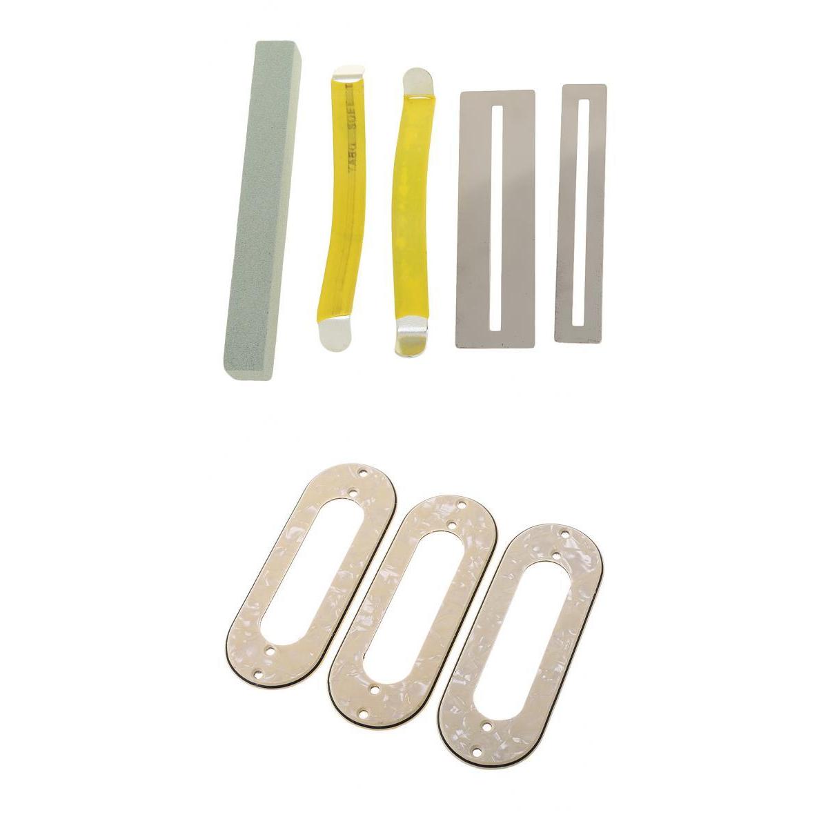 3pcs Guitar Pickup Frame+String Spreaders Fretboard Protector Grinding Stone