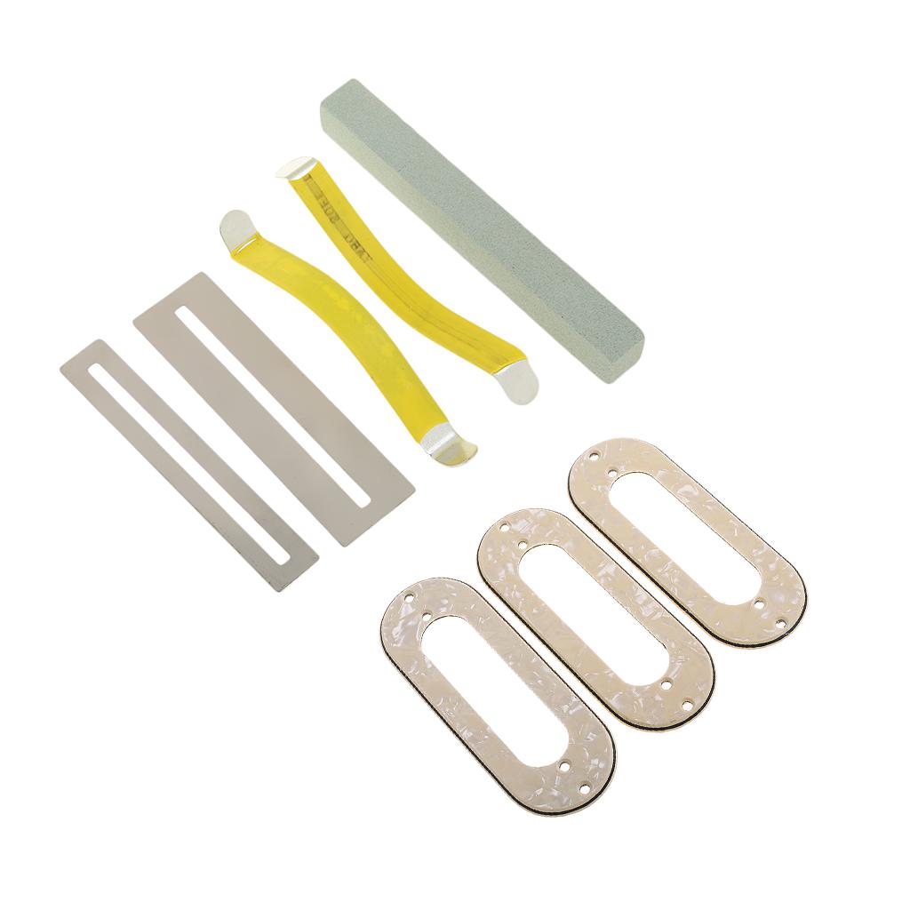 3pcs Guitar Pickup Frame+String Spreaders Fretboard Protector Grinding Stone