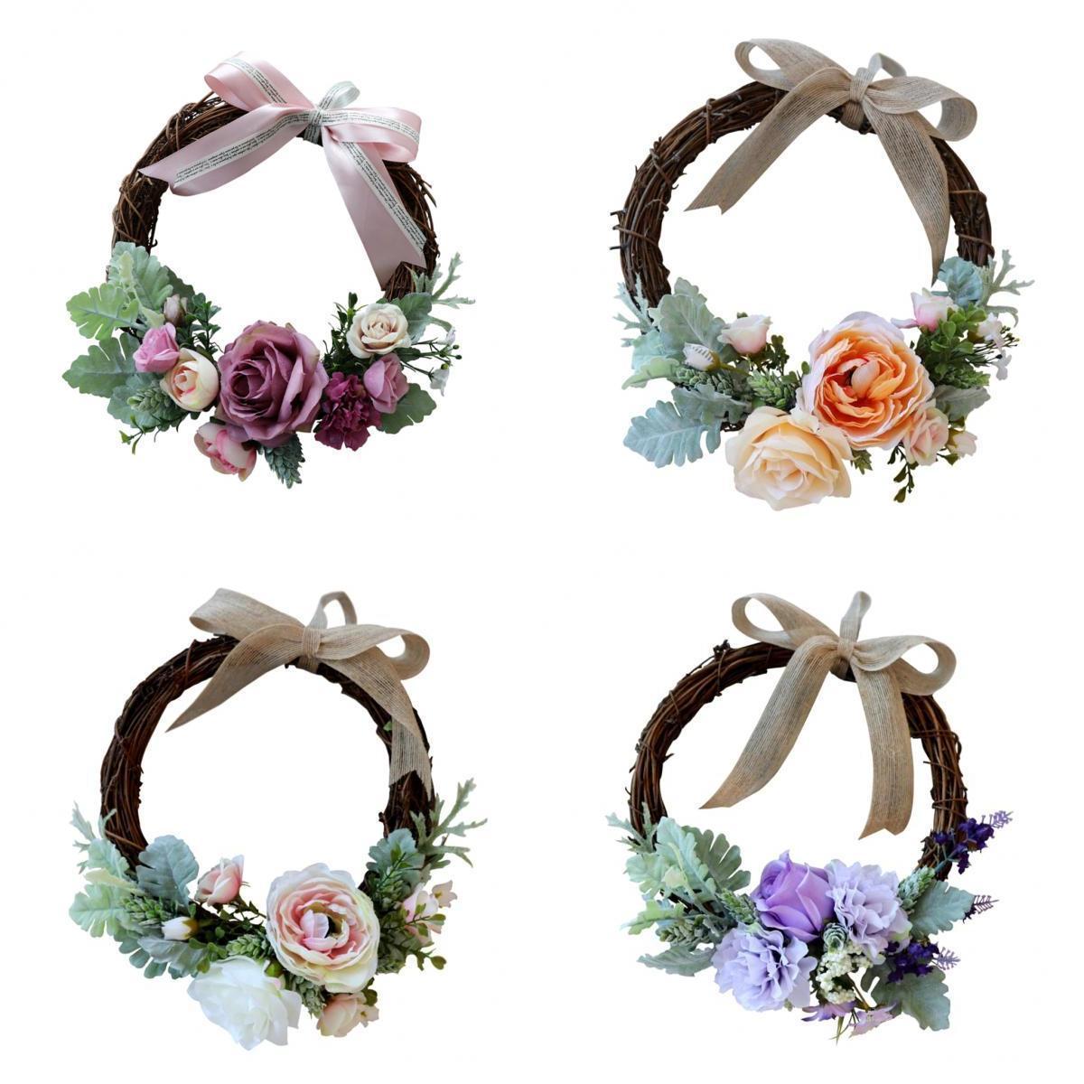 4 Pieces Rattan Artificial Flower Wreath Front Door Garland Wedding Decor