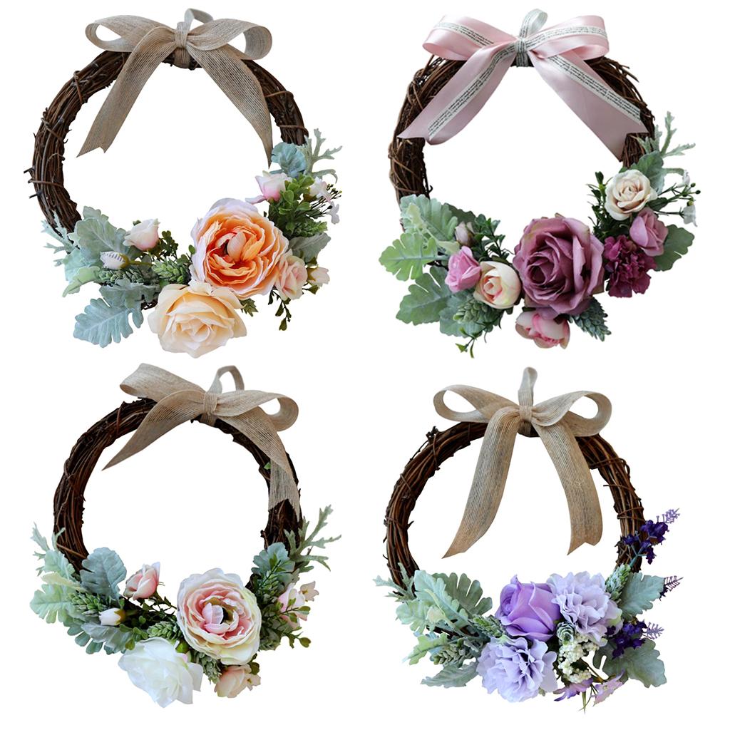 4 Pieces Rattan Artificial Flower Wreath Front Door Garland Wedding Decor