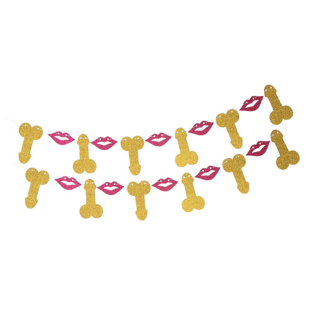 2 Pieces Glitter Willy Lips Bunting Banner Wedding Shower Hanging Decor