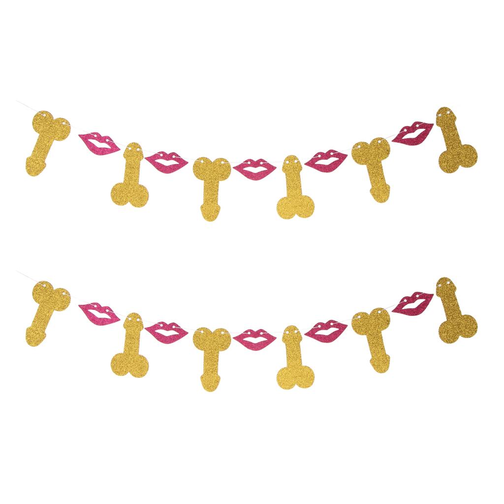 2 Pieces Glitter Willy Lips Bunting Banner Wedding Shower Hanging Decor