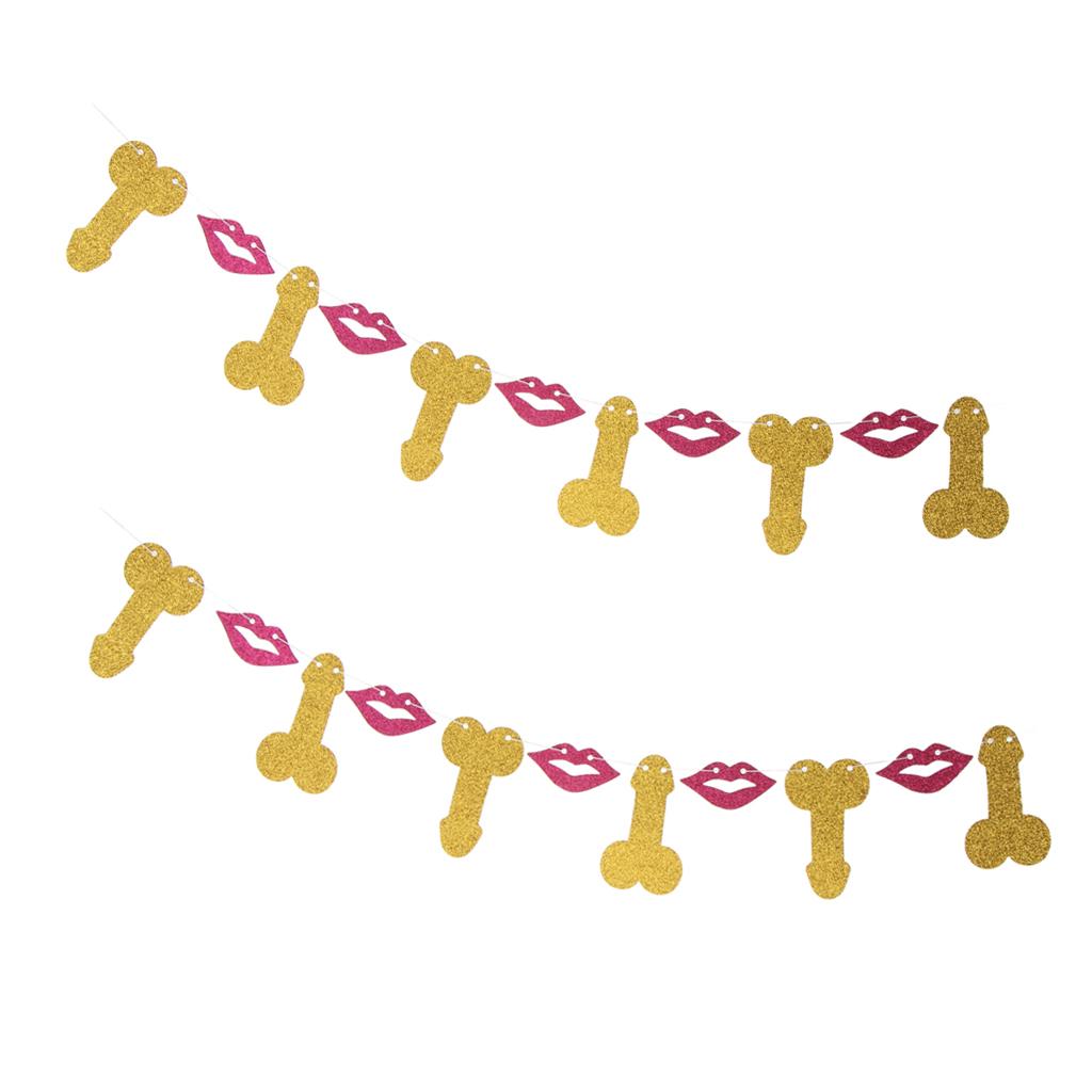 2 Pieces Glitter Willy Lips Bunting Banner Wedding Shower Hanging Decor