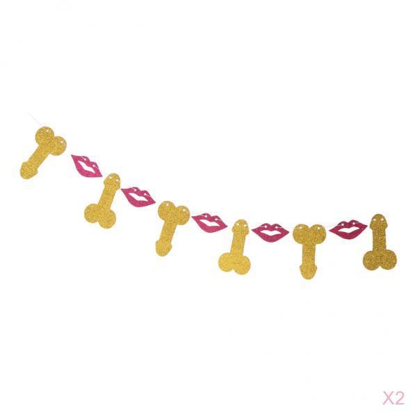 2 Pieces Glitter Willy Lips Bunting Banner Wedding Shower Hanging Decor