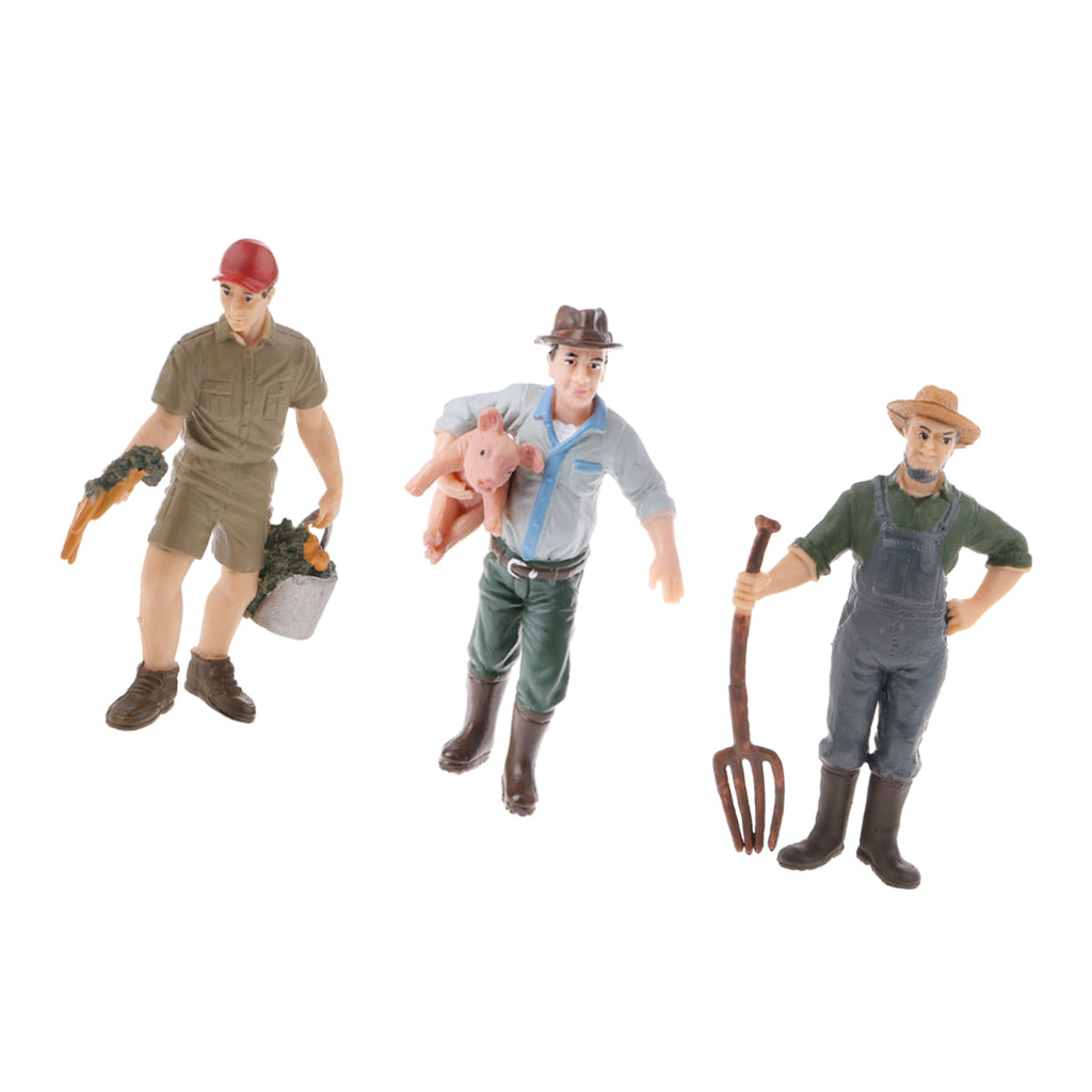 3 Pieces Simulation Farmer Model Action Figures Kids Toy Collections Gift