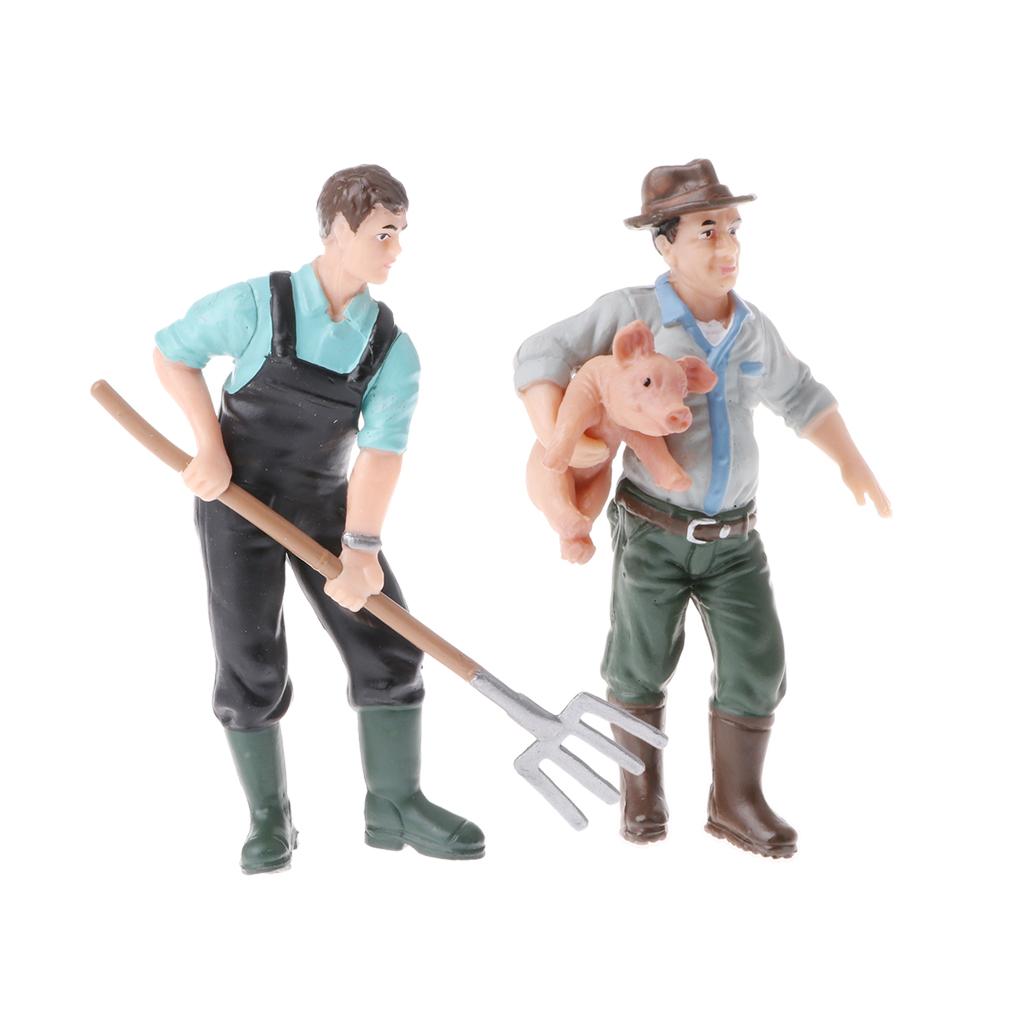 2 Pieces Simulation Farmer Model Action Figures Kids Toy Collections Gift