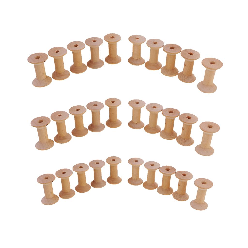 30 Pieces Natural Wooden Empty Thread Spools Sewing Bobbins Sewing Tools