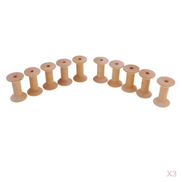 30 Pieces Natural Wooden Empty Thread Spools Sewing Bobbins Sewing Tools
