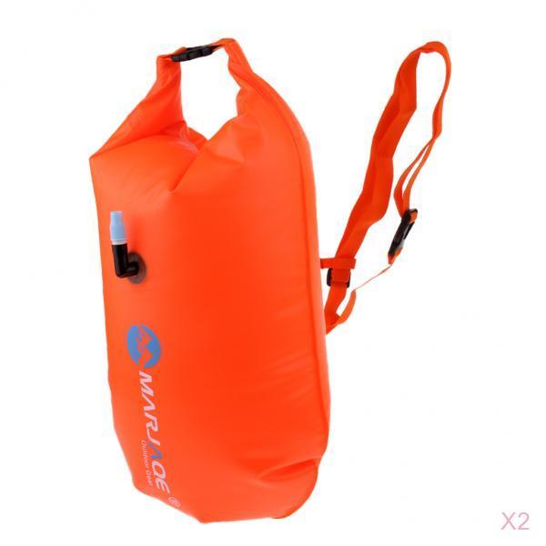 2 Pieces High Visibility Inflatable Dry Bag Open Water Swim Safety Float