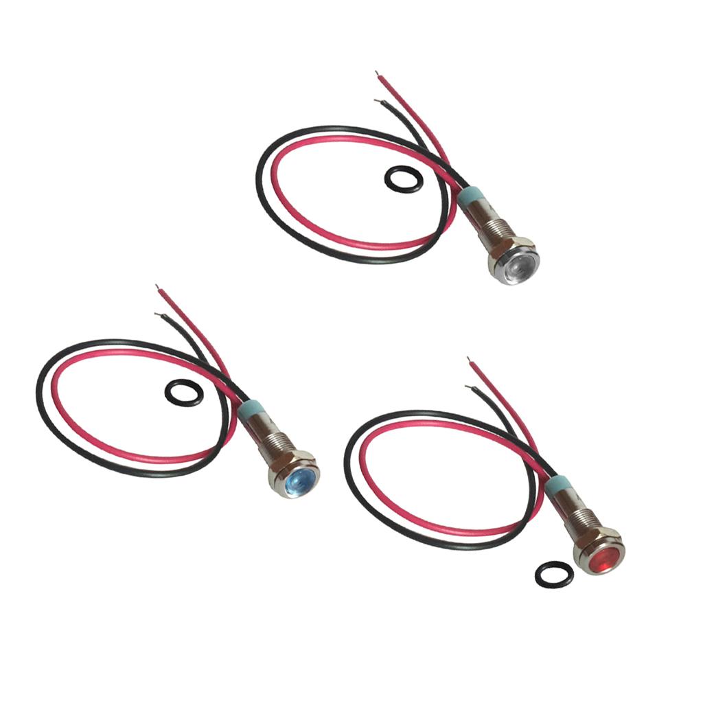 3Pcs 6mm 12V Signal Power Supply LED Metal Indicator Light Lamp Pre-Wired