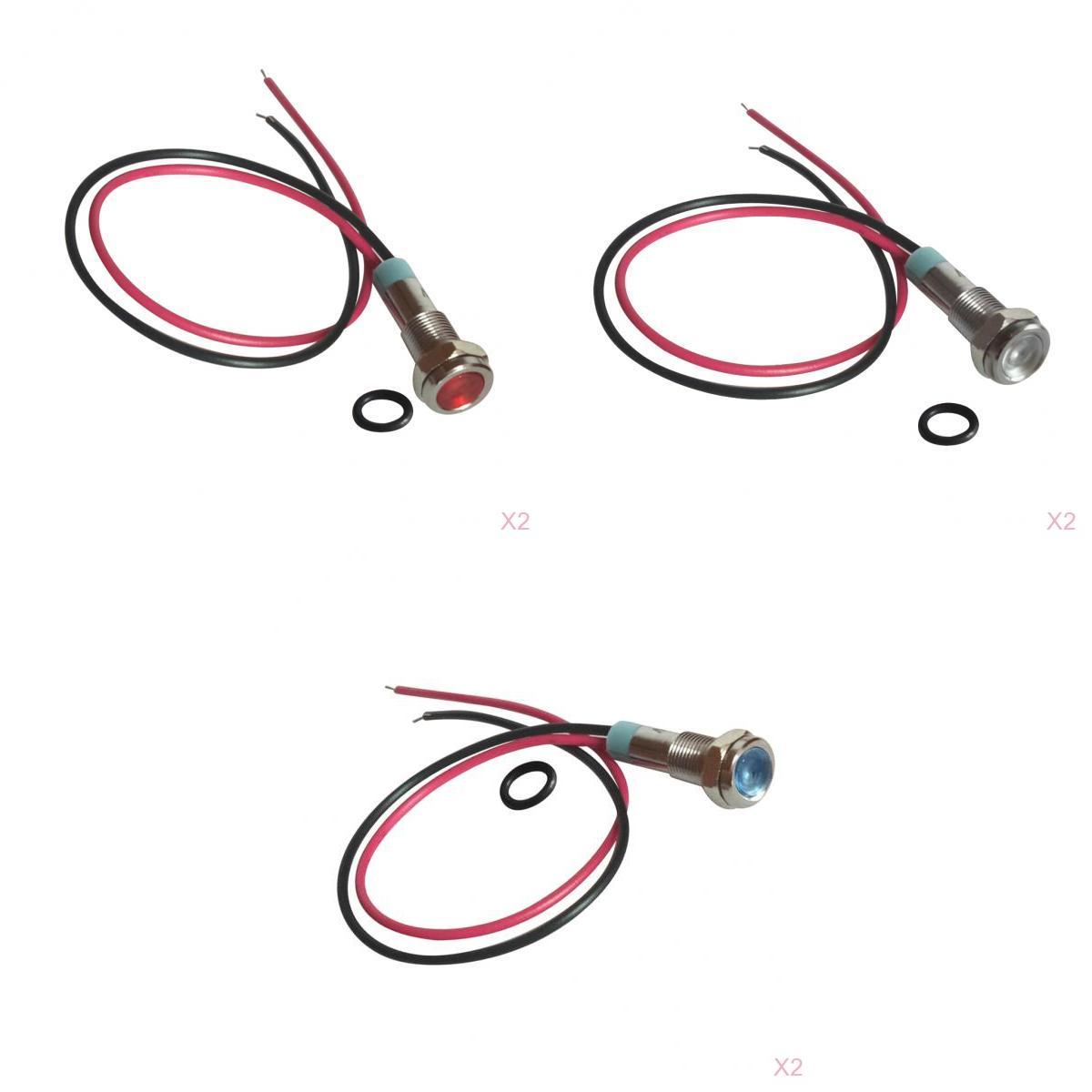 3Pcs 6mm 12V Signal Power Supply LED Metal Indicator Light Lamp Pre-Wired