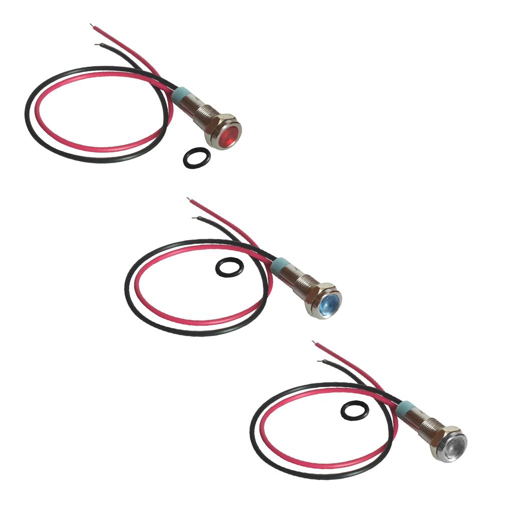 3Pcs 6mm 12V Signal Power Supply LED Metal Indicator Light Lamp Pre-Wired