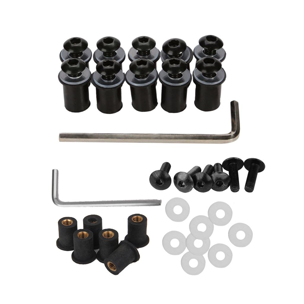 4mm + 5mm Fairing Windscreen Screw Bolt Windshield Mounting Nuts Kit Black