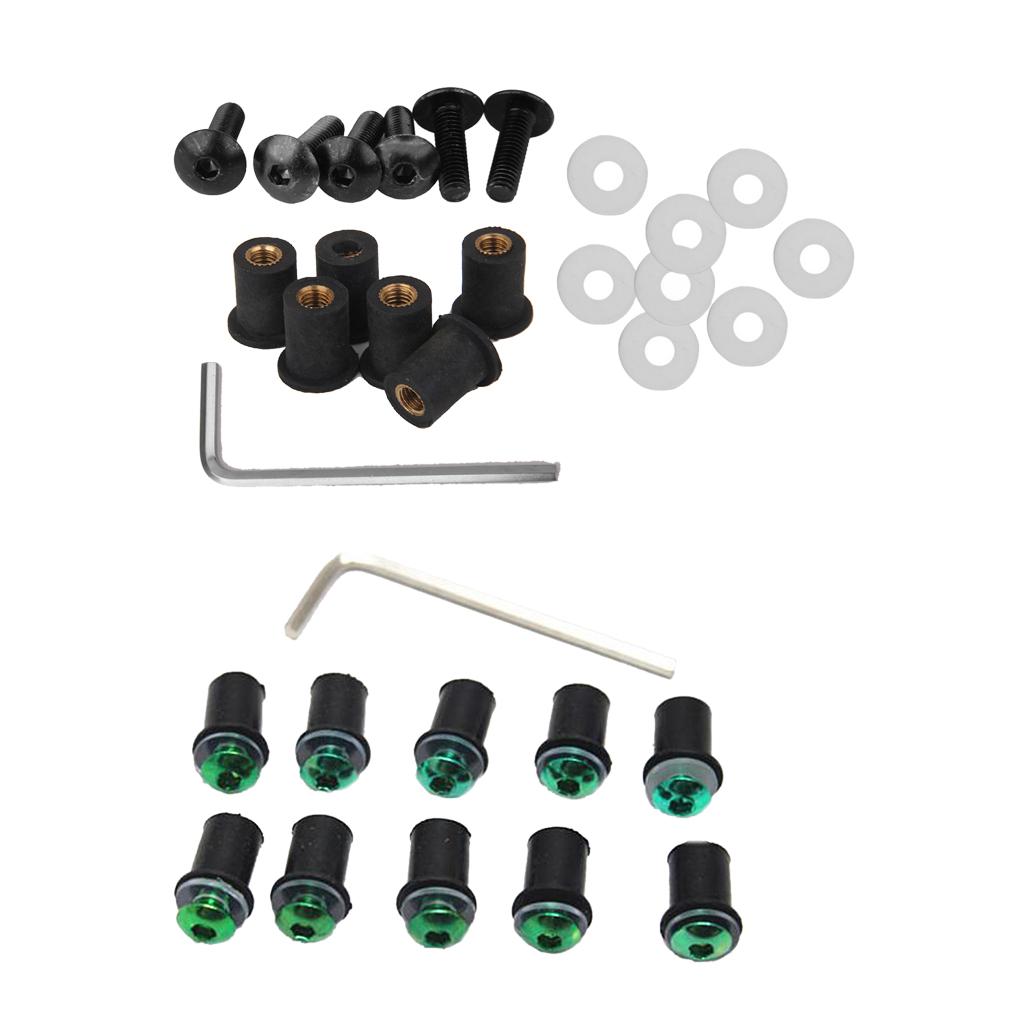 4mm + 5mm Fairing Windscreen Screw Bolt Windshield Mounting Nuts Kit Green