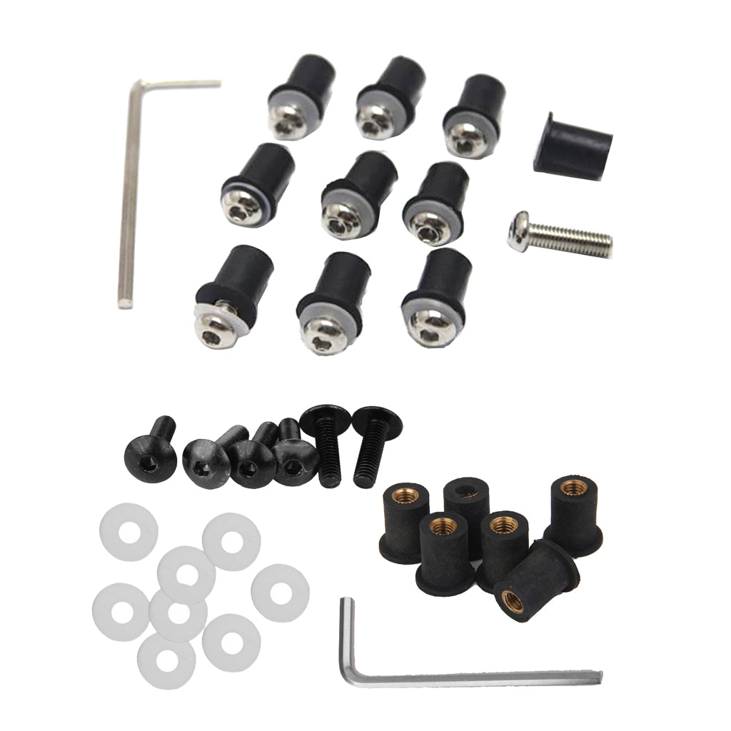 4mm + 5mm Fairing Windscreen Screw Bolt Windshield Mounting Nuts Kit Silver