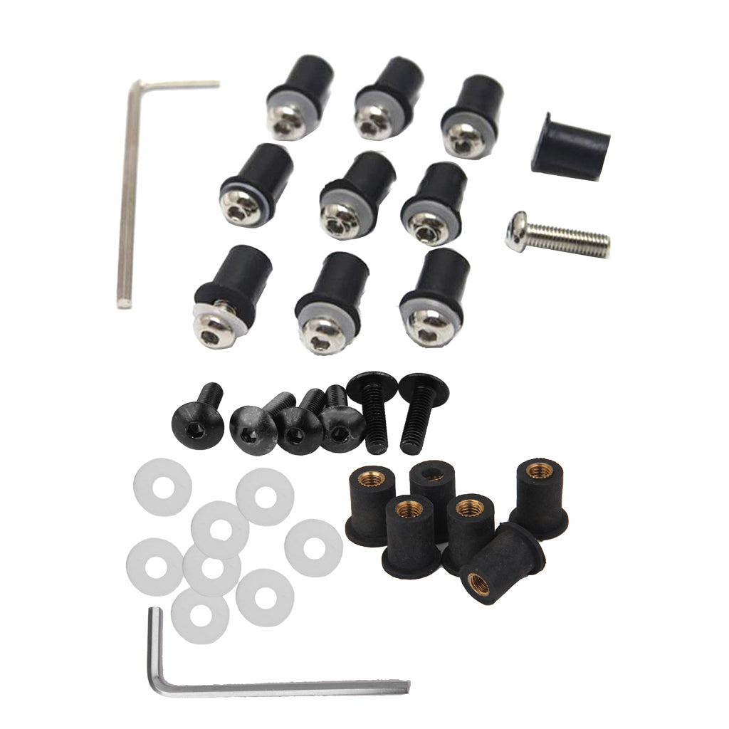4mm + 5mm Fairing Windscreen Screw Bolt Windshield Mounting Nuts Kit Silver
