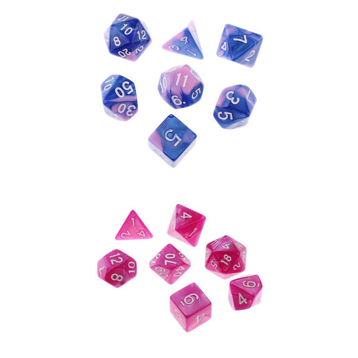 14 Pieces Multi-sided Dice Multi-color Polyhedral Dice Family for D&D Game