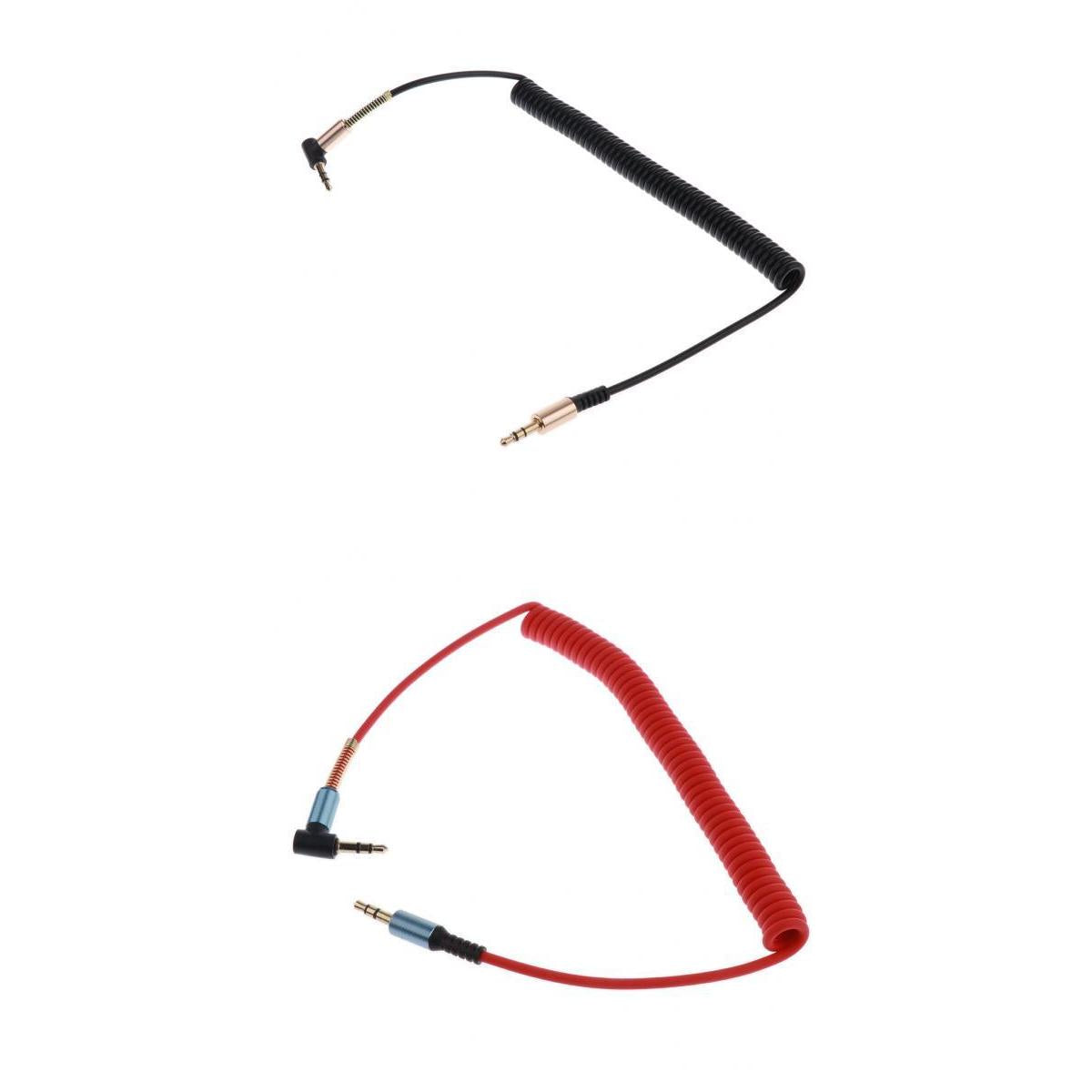 2 Pieces 3.5mm (1/8) M-M Coiled Audio Cable Wire Headphone Cable Black+Red"