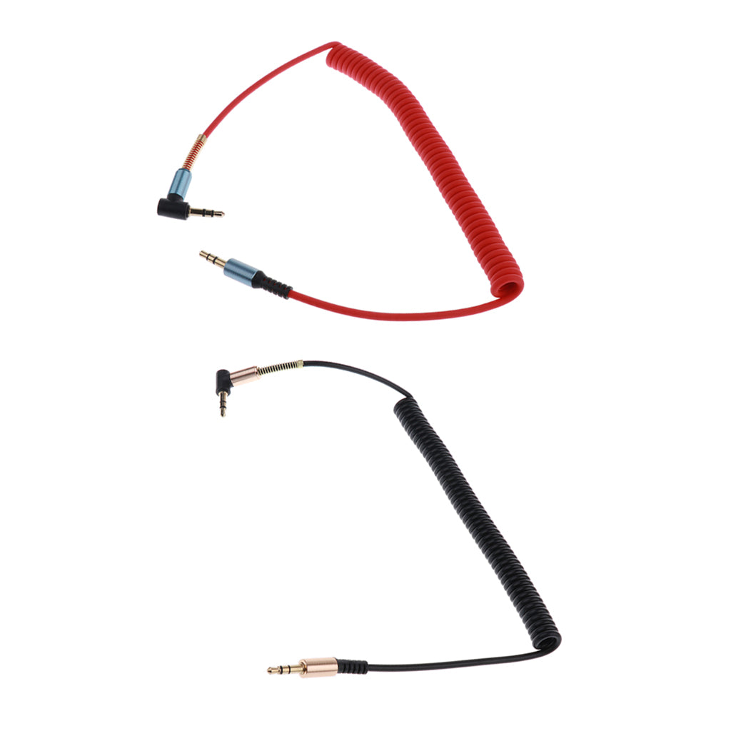 2 Pieces 3.5mm (1/8) M-M Coiled Audio Cable Wire Headphone Cable Black+Red"
