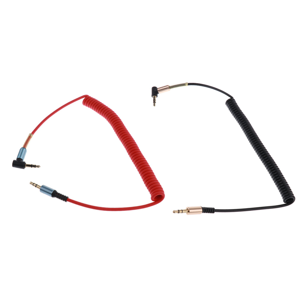 2 Pieces 3.5mm (1/8) M-M Coiled Audio Cable Wire Headphone Cable Black+Red"