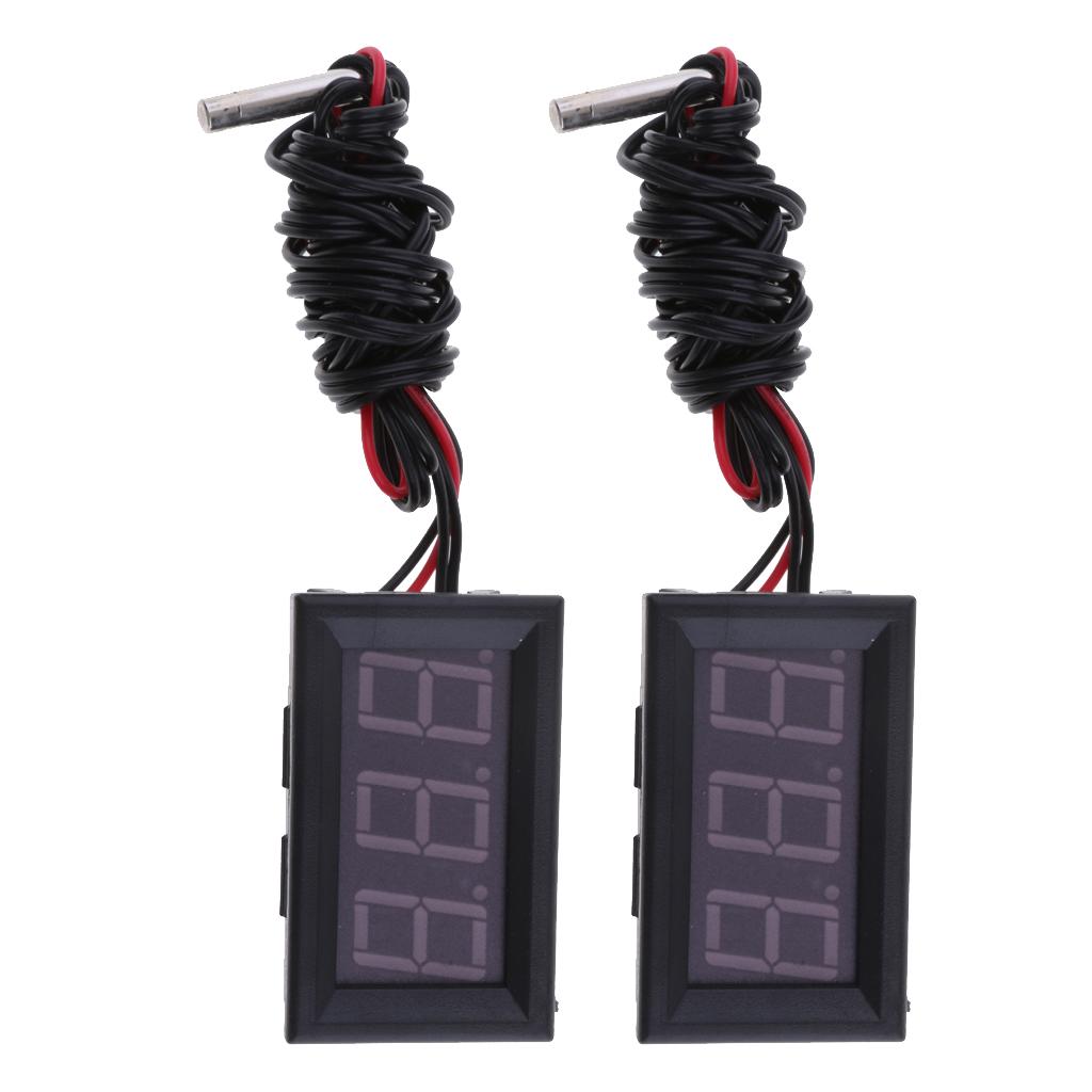 2x LED DC12V Digital Thermometer Mini Temperature Probe -50-110 Celsius Red